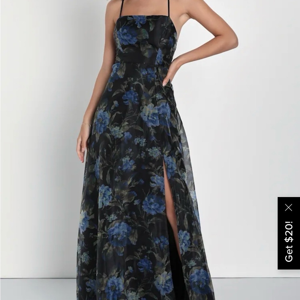 Lulus Blue Floral Evening Dress